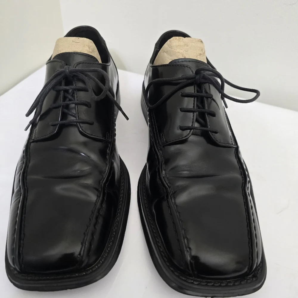 KENNETH COLE REACTION size 9 Black Square Toe Leather‎ Lace Dress Shoes